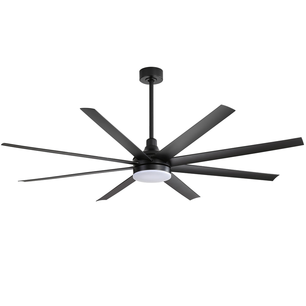 72-Inch Industrial Ceiling Fan with Lights and Remote, 8 ABS Blades, Quiet Reversible DC Motor, 6-Speed, Timer Function, 3 Color LED Light Chandelier