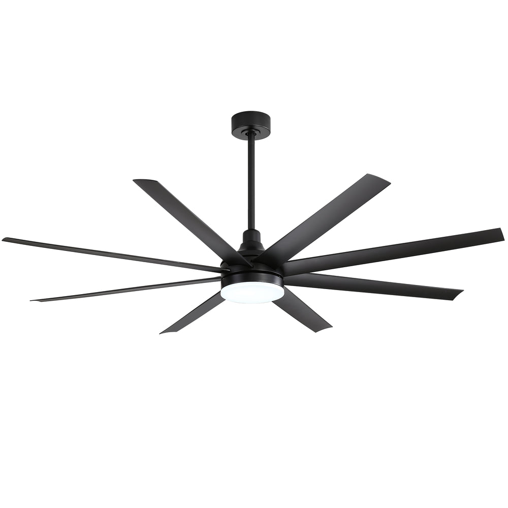 72-Inch Industrial Ceiling Fan with Lights and Remote, 8 ABS Blades, Quiet Reversible DC Motor, 6-Speed, Timer Function, 3 Color LED Light Chandelier