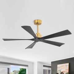 52in Ceiling Fan with Remote without Light（5 Solid Wood Blades）,5in and 10in Downrod Included