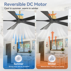 52-in Ceiling Fan with Remote without Light-5 Solid Wood Blades,5" and 10" Downrod Included