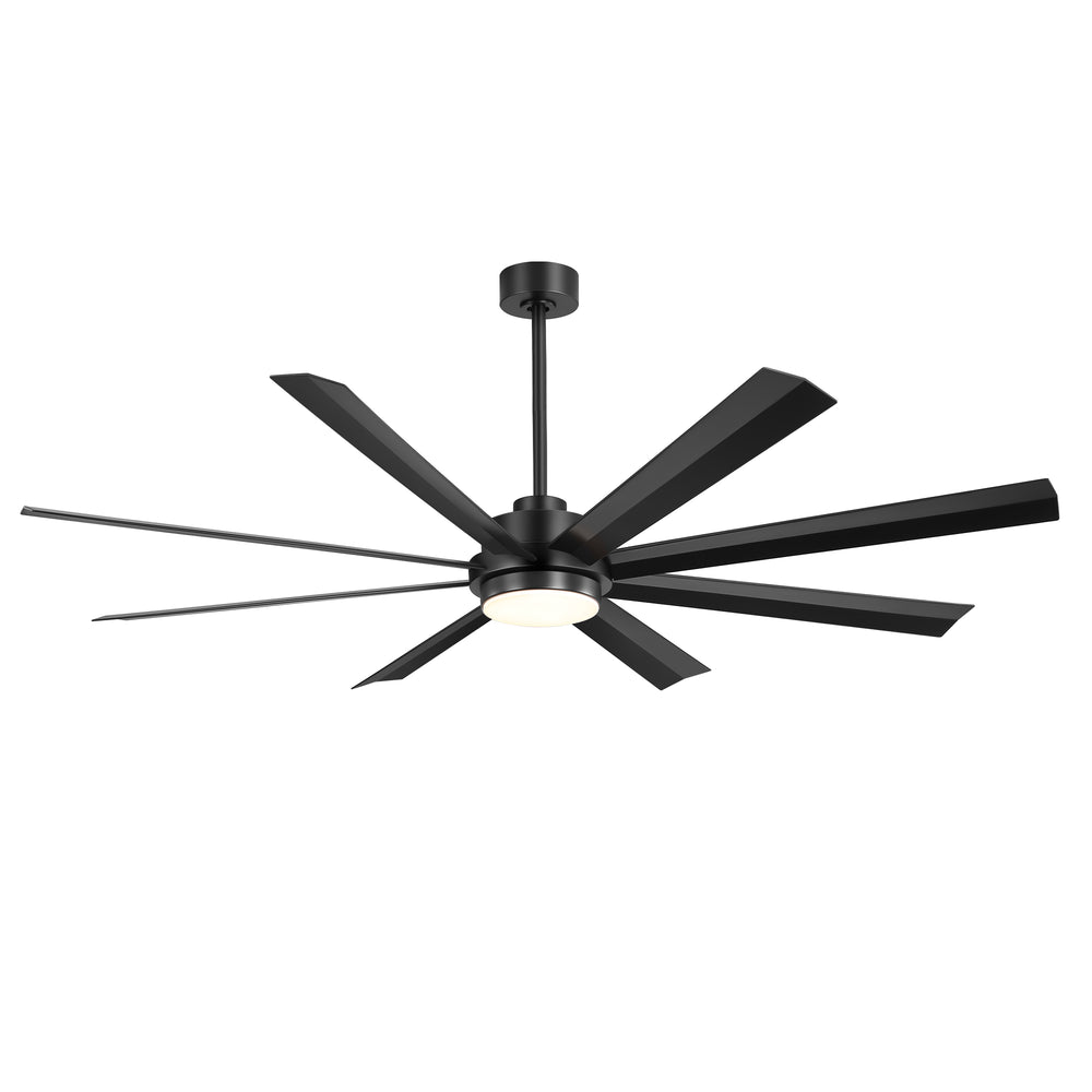 72 Inch 8-Blade Integrated  LED Large Ceiling Fan with Light Remote,6" and 12" Downrod Included