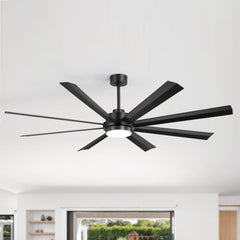 72 Inch 8-Blade Integrated  LED Large Ceiling Fan with Light Remote,6in and 12in Downrod Included