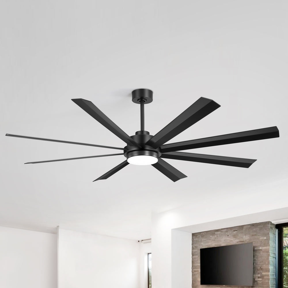 72 Inch 8-Blade Integrated  LED Large Ceiling Fan with Light Remote,6" and 12" Downrod Included