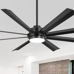 72 Inch 8-Blade Integrated  LED Large Ceiling Fan with Light Remote,6in and 12in Downrod Included