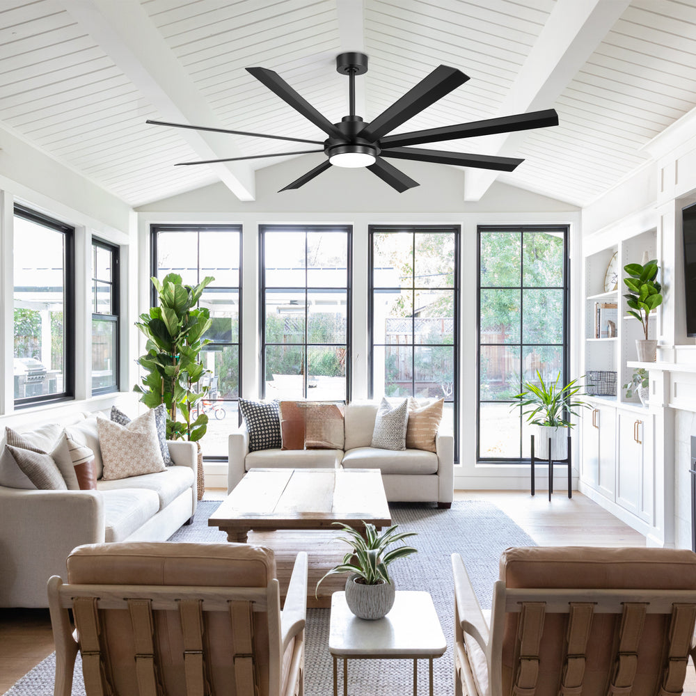 72 Inch 8-Blade Integrated  LED Large Ceiling Fan with Light Remote,6" and 12" Downrod Included