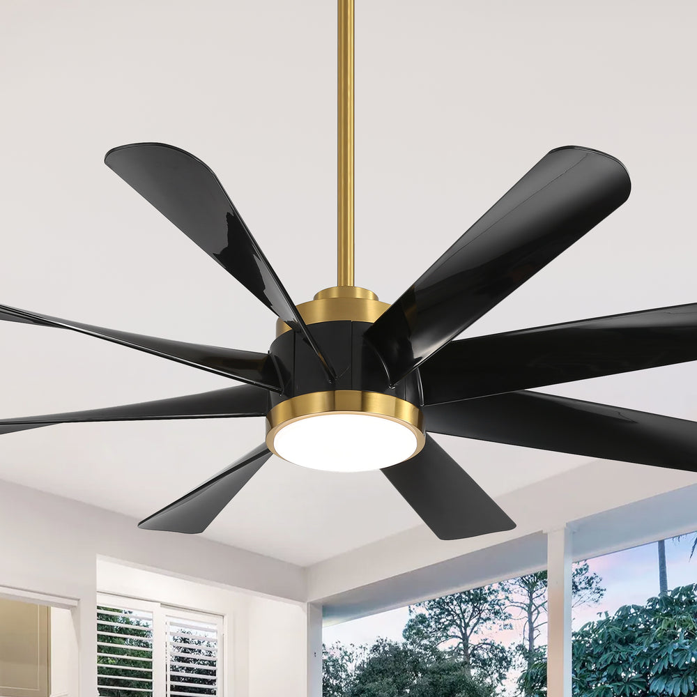 60 Inch Ceiling Fans with Lights and Remote, 8-Blade Industrial Ceiling Fan with Reversible DC Motor, 6-Speed, Downrod Mount LED Ceiling Light Chandelier for Bedroom