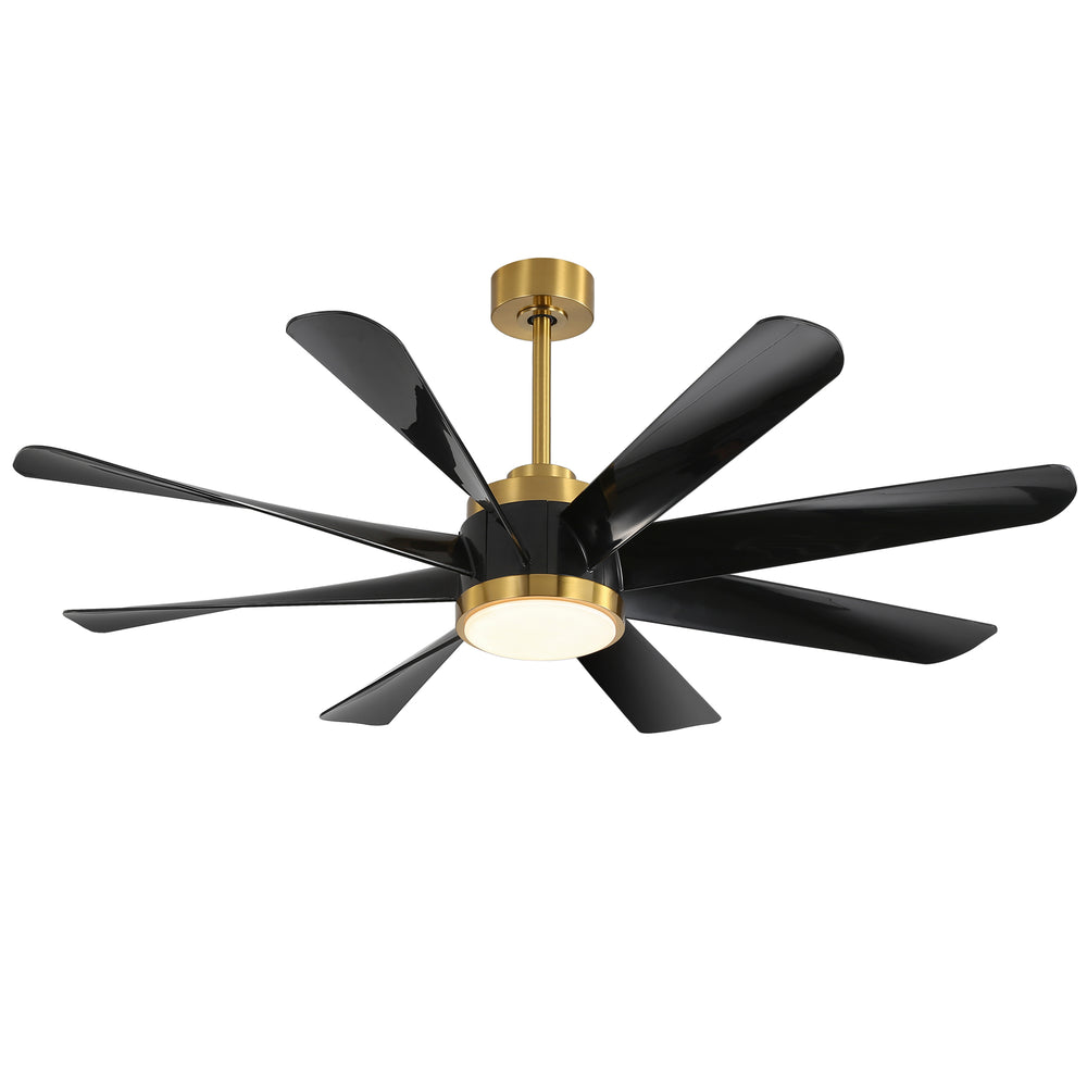 60 Inch Ceiling Fans with Lights and Remote, 8-Blade Industrial Ceiling Fan with Reversible DC Motor, 6-Speed, Downrod Mount LED Ceiling Light Chandelier for Bedroom