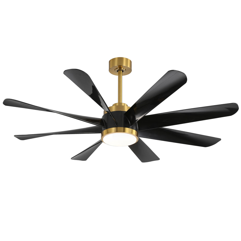 60 Inch Ceiling Fans with Lights and Remote, 8-Blade Industrial Ceiling Fan with Reversible DC Motor, 6-Speed, Downrod Mount LED Ceiling Light Chandelier for Bedroom