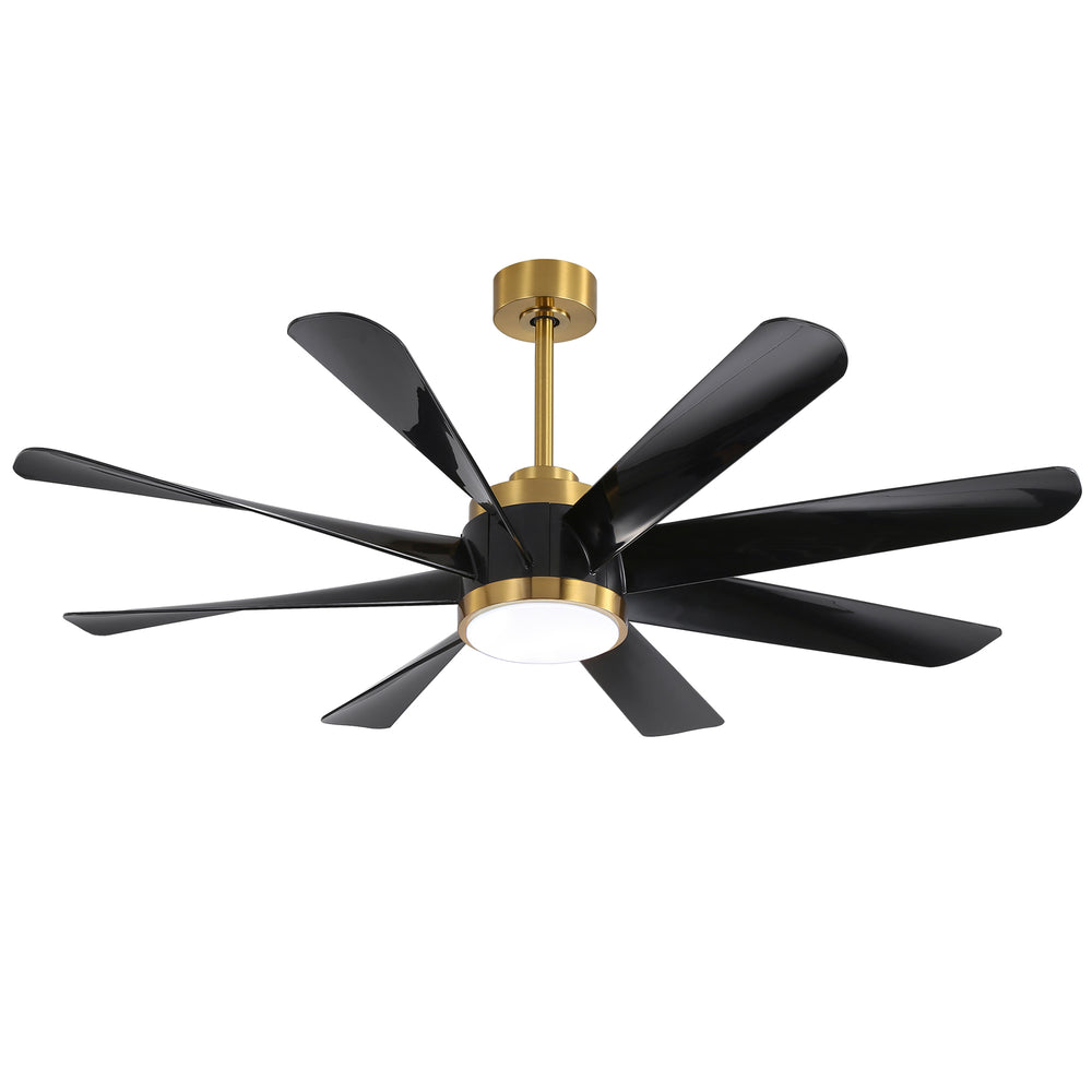 60 Inch Ceiling Fans with Lights and Remote, 8-Blade Industrial Ceiling Fan with Reversible DC Motor, 6-Speed, Downrod Mount LED Ceiling Light Chandelier for Bedroom