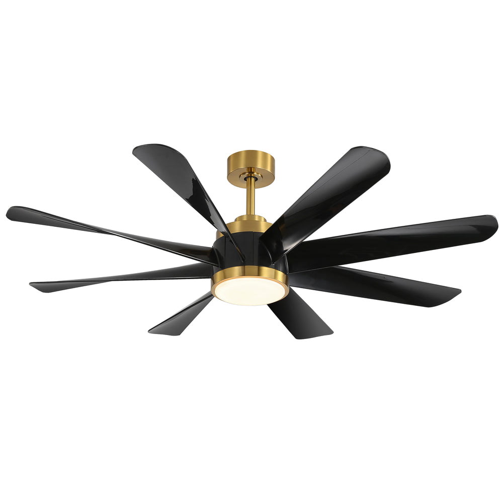 60 Inch Ceiling Fans with Lights and Remote, 8-Blade Industrial Ceiling Fan with Reversible DC Motor, 6-Speed, Downrod Mount LED Ceiling Light Chandelier for Bedroom