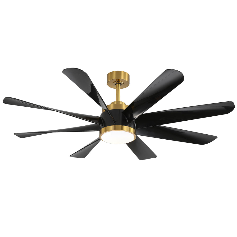 60 Inch Ceiling Fans with Lights and Remote, 8-Blade Industrial Ceiling Fan with Reversible DC Motor, 6-Speed, Downrod Mount LED Ceiling Light Chandelier for Bedroom