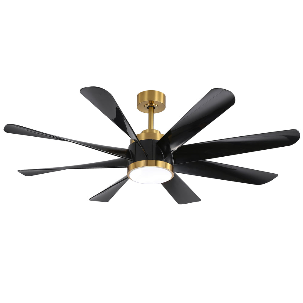 60 Inch Ceiling Fans with Lights and Remote, 8-Blade Industrial Ceiling Fan with Reversible DC Motor, 6-Speed, Downrod Mount LED Ceiling Light Chandelier for Bedroom