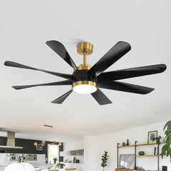 60 Inch Ceiling Fans with Lights and Remote, 8-Blade Industrial Ceiling Fan with Reversible DC Motor, 6-Speed, Downrod Mount LED Ceiling Light Chandelier for Bedroom