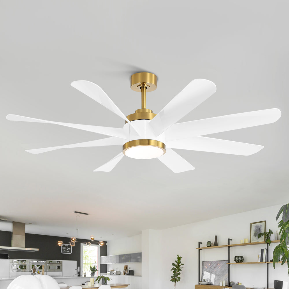 60 Inch Ceiling Fans with Lights and Remote, 8-Blade Industrial Ceiling Fan with Reversible DC Motor, 6-Speed, Downrod Mount LED Ceiling Light Chandelier for Bedroom