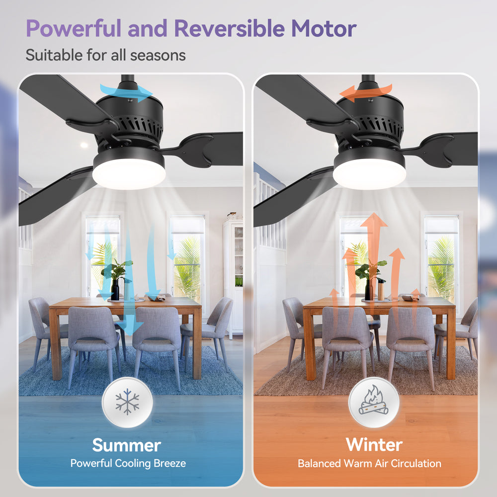 1/2PCS 42-in Reversible 3-Blade Integrated Ceiling Fan with LED Light and Remote,4in and 8in Downrod Included