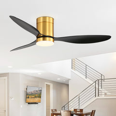 52 Inch 3-Blade Flush Mount LED Ceiling Fan with Light Remote