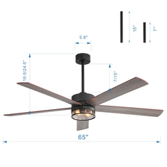 65-Inch 5-Blade Ceiling Fan with Traditional Lighting and Remote,7" downrod and 15" downrod Included