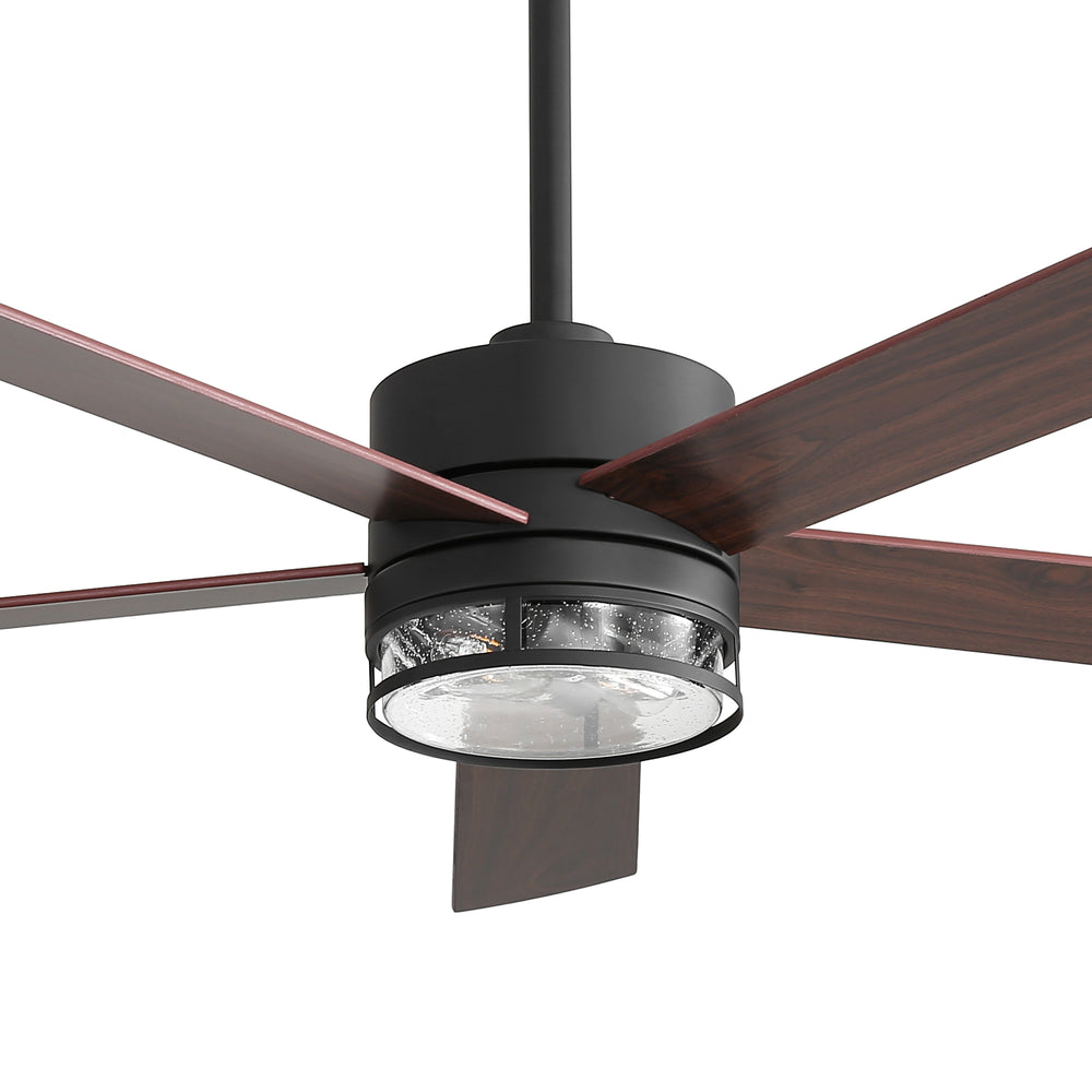 Farmhouse 65-inch Ceiling Fan with Light and Remote, Matte Black Finish, 5 Reversible Blades(Dark Wood Grain & Light Wood Grain), 6-Speed Quiet DC Motor, Dual Downrods (7" & 15"), Glass Lampshade, 2 × E26 Base LED Bulbs Required