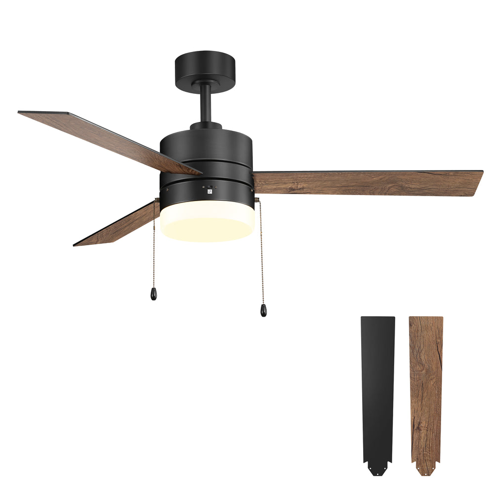 52-Inch 3 Reversible Blades Ceiling Fan with LED Light,Pull Chain and 6" Downrod Included