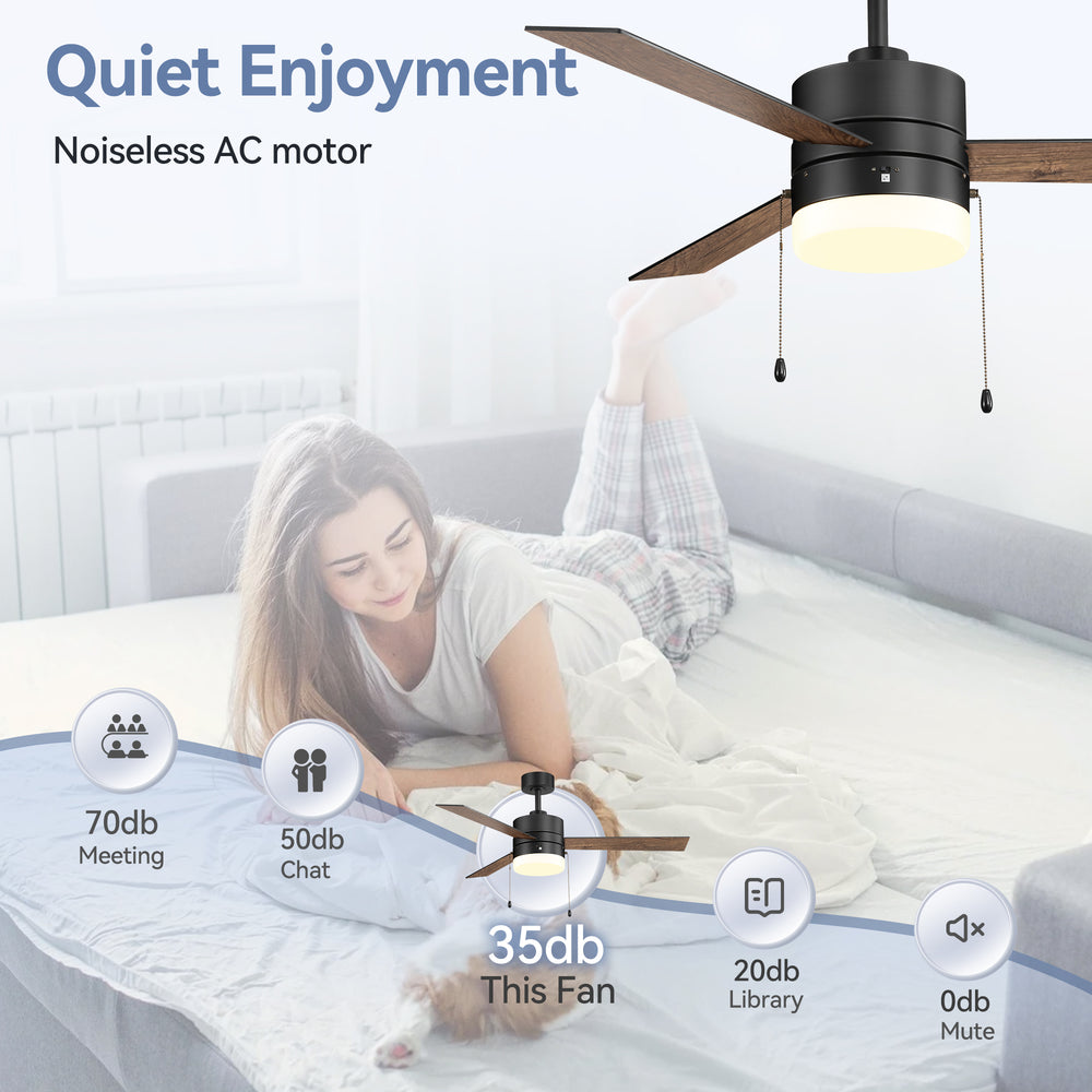 52-Inch 3 Reversible Blades Ceiling Fan with LED Light,Pull Chain and 6" Downrod Included