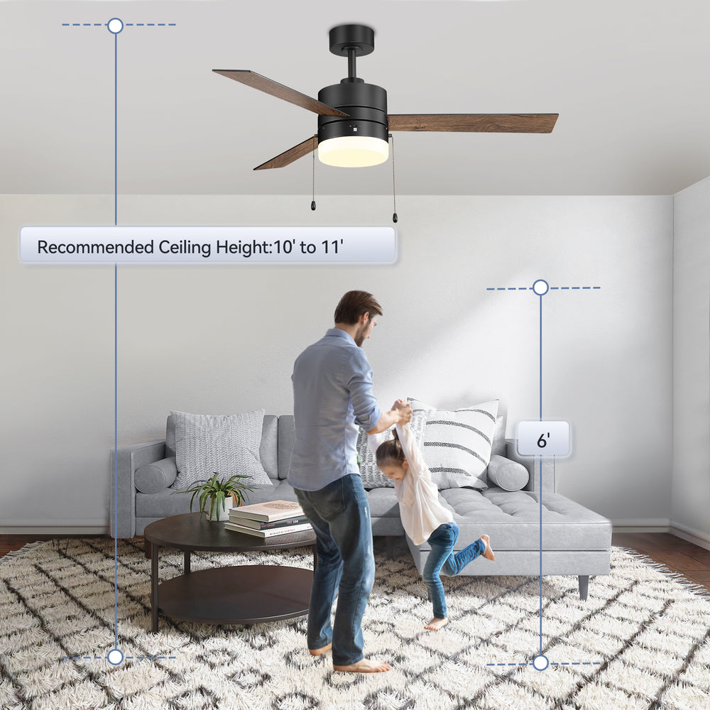 52-Inch 3 Reversible Blades Ceiling Fan with LED Light,Pull Chain and 6" Downrod Included