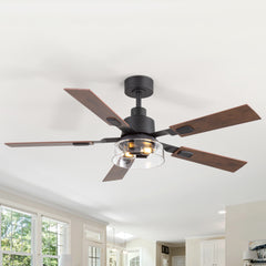 52in 5-Blade Traditional Ceiling Fan with Light Remote,6in Downrod Included