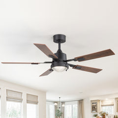 52in Integrated LED Ceiling Fan with Remote and 5 Reversible Fan Blades,6in Downrod Included