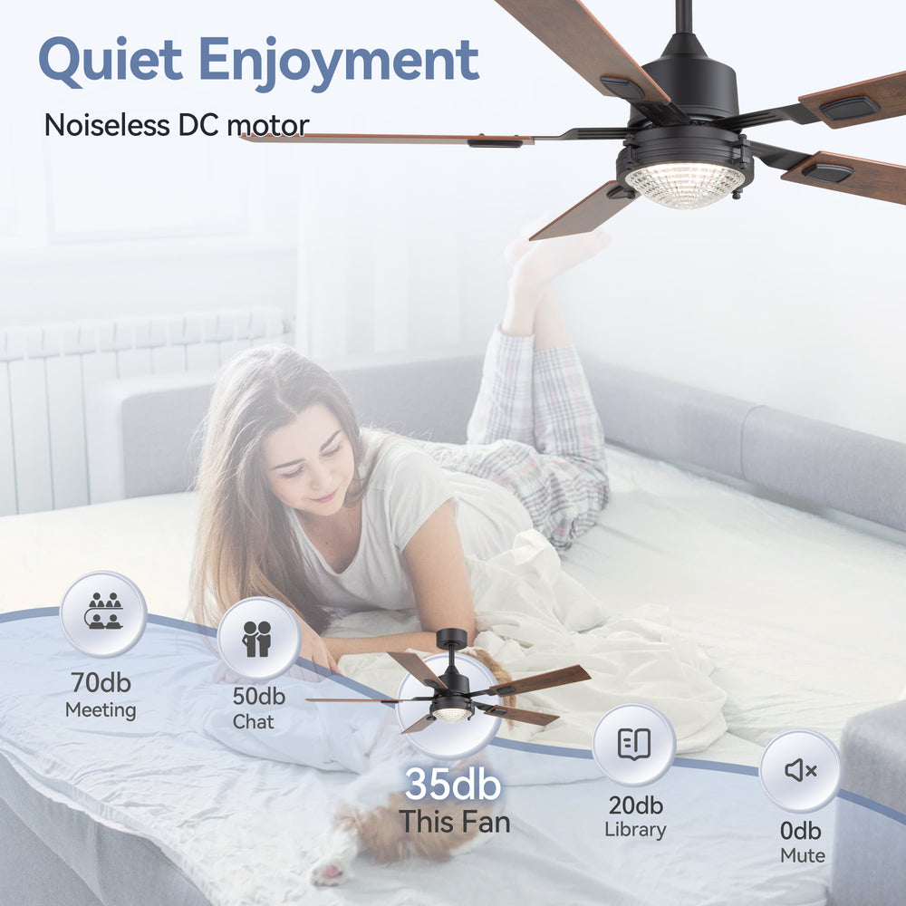52-in Integrated LED Ceiling Fan with Remote and 5 Reversible Fan Blades,6" Downrod Included