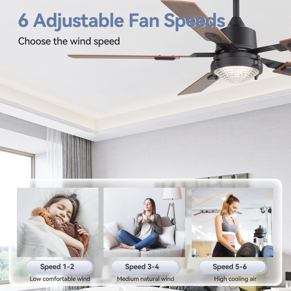 52-in Integrated LED Ceiling Fan with Remote and 5 Reversible Fan Blades,6" Downrod Included
