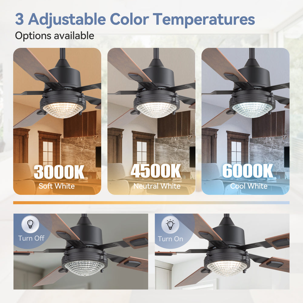 52-in Integrated LED Ceiling Fan with Remote and 5 Reversible Fan Blades,6" Downrod Included