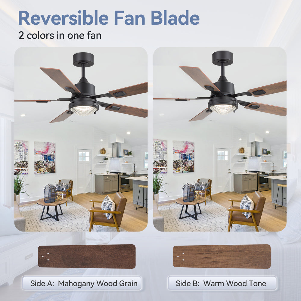 52-in Integrated LED Ceiling Fan with Remote and 5 Reversible Fan Blades,6" Downrod Included