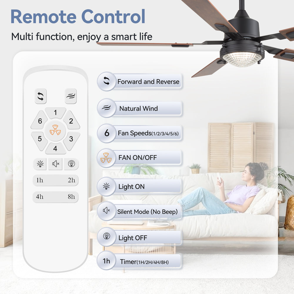 52-in Integrated LED Ceiling Fan with Remote and 5 Reversible Fan Blades,6" Downrod Included