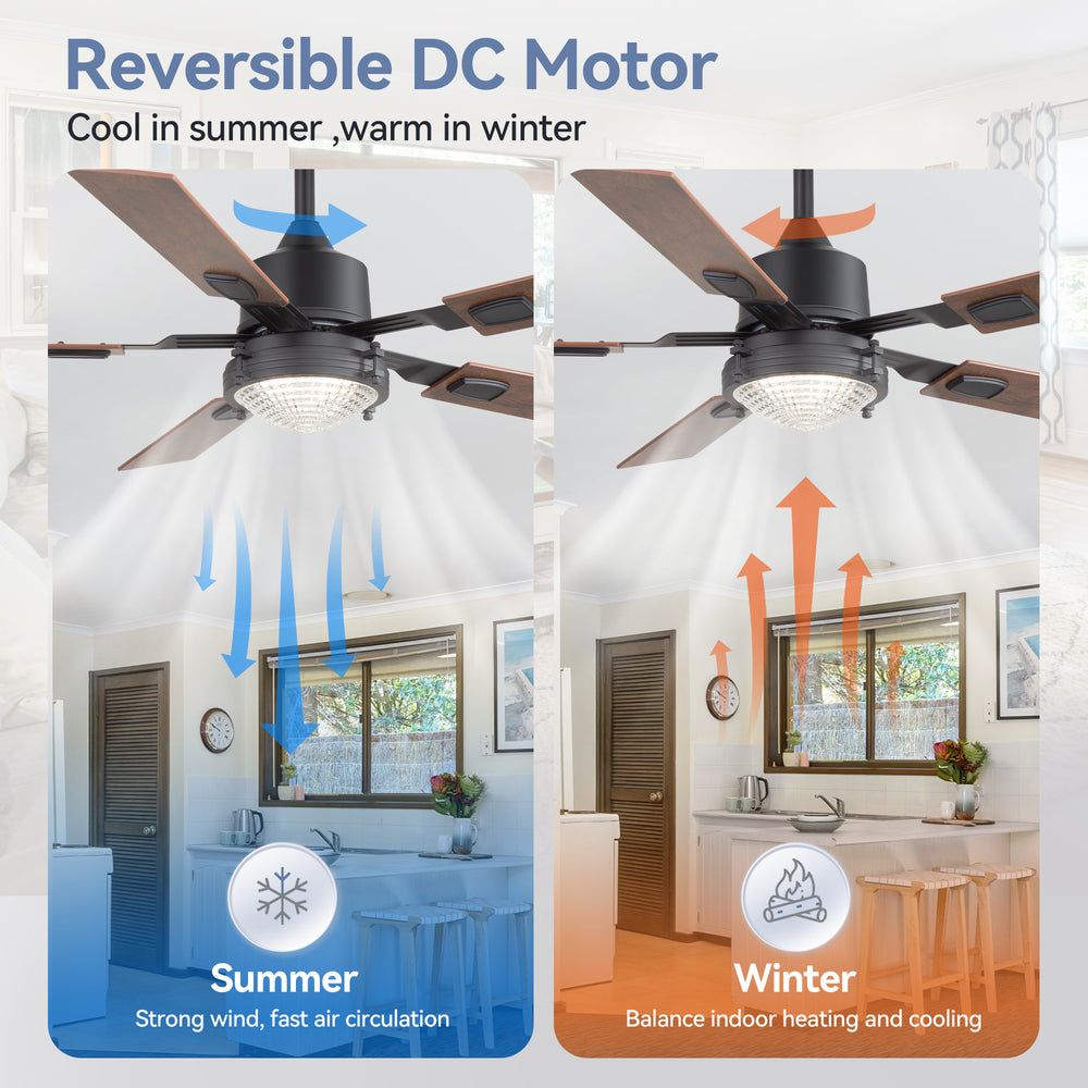 52-in Integrated LED Ceiling Fan with Remote and 5 Reversible Fan Blades,6" Downrod Included