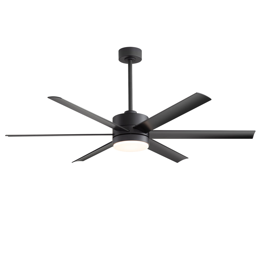 60-in Matte Black Modern 6-Blade LED Ceiling Fan with Light and Remote,6” and 12” Downrod Included