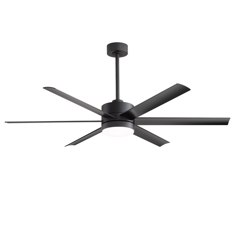 60-in Matte Black Modern 6-Blade LED Ceiling Fan with Light and Remote,6” and 12” Downrod Included
