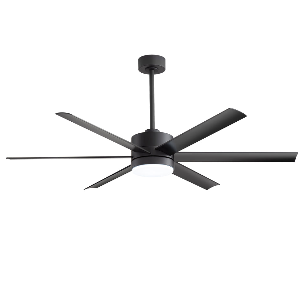 60-in Matte Black Modern 6-Blade LED Ceiling Fan with Light and Remote,6” and 12” Downrod Included