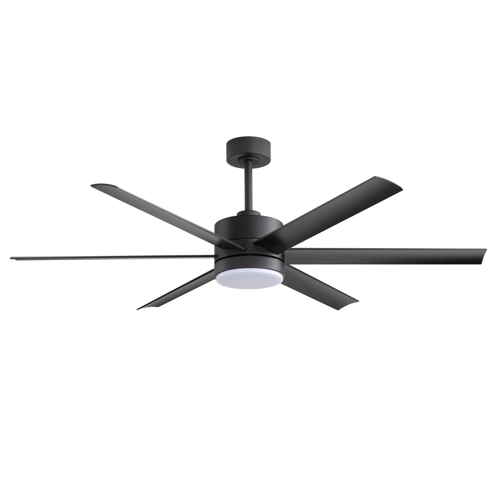 60-in Matte Black Modern 6-Blade LED Ceiling Fan with Light and Remote,6” and 12” Downrod Included