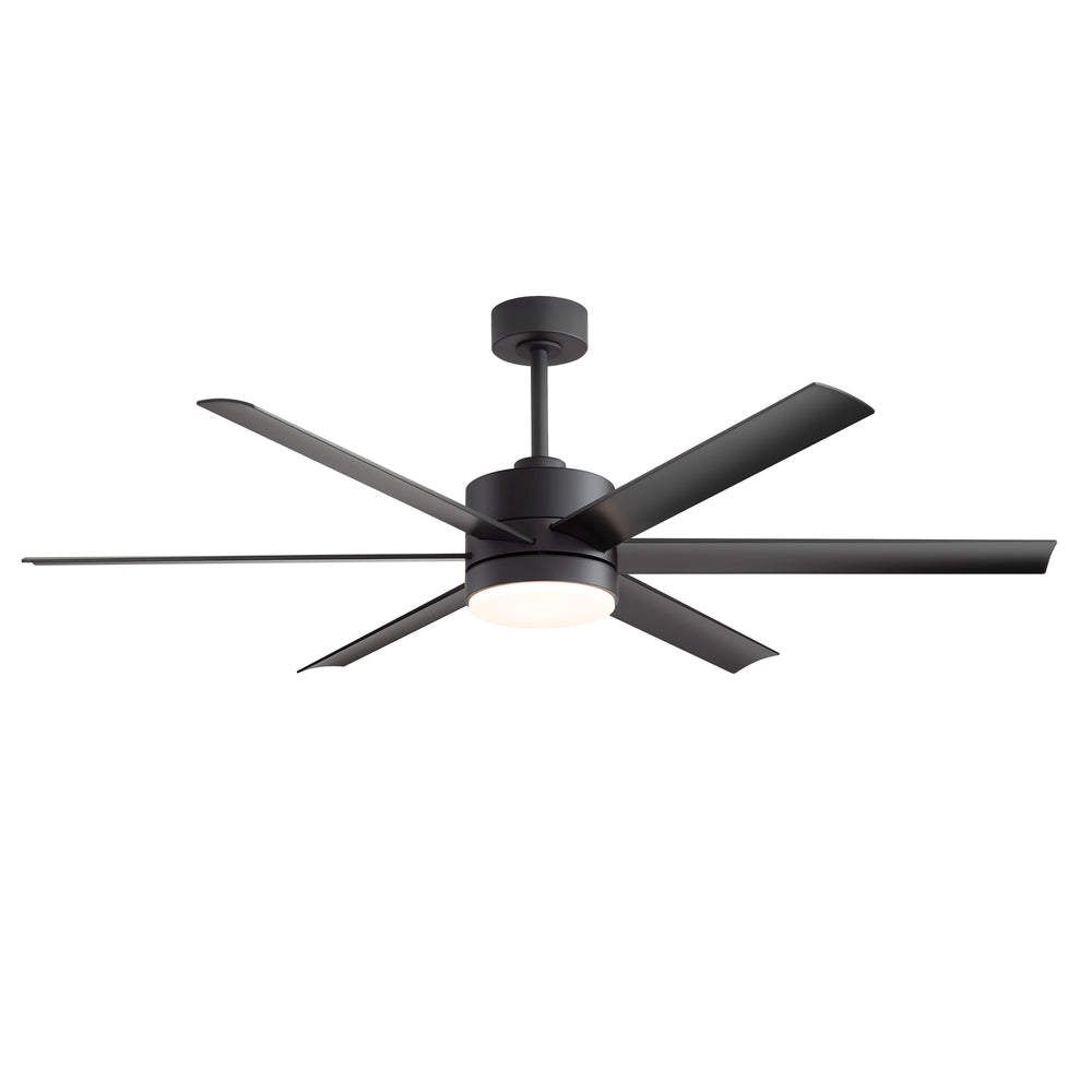 60-in Matte Black Modern 6-Blade LED Ceiling Fan with Light and Remote,6” and 12” Downrod Included