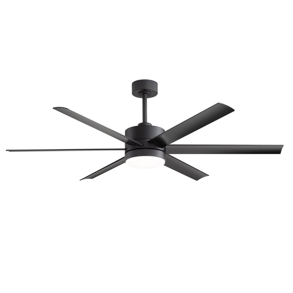 60-in Matte Black Modern 6-Blade LED Ceiling Fan with Light and Remote,6” and 12” Downrod Included