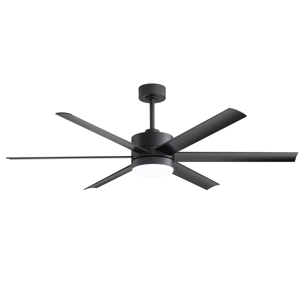 60-in Matte Black Modern 6-Blade LED Ceiling Fan with Light and Remote,6” and 12” Downrod Included