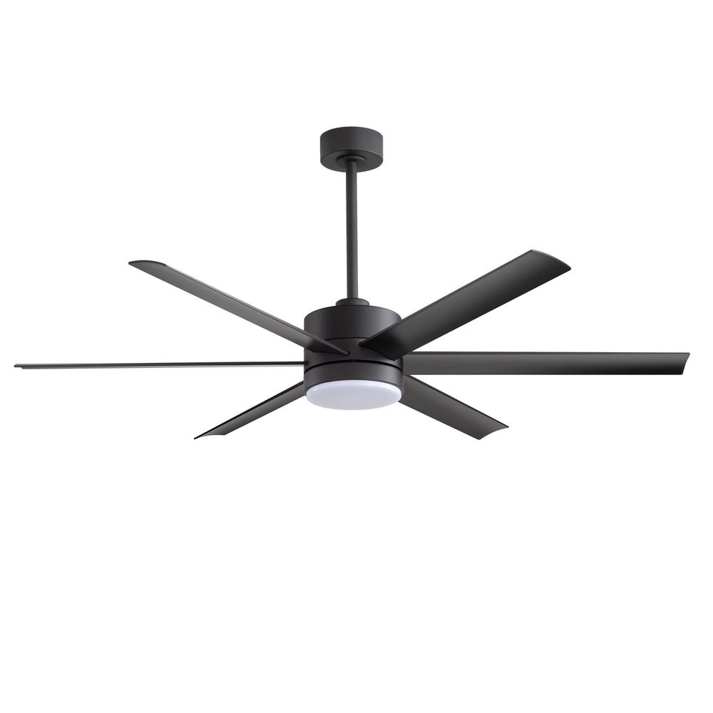 60-in Matte Black Modern 6-Blade LED Ceiling Fan with Light and Remote,6” and 12” Downrod Included