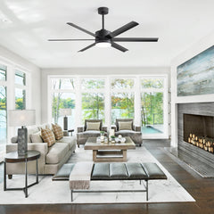 60in Matte Black Modern 6-Blade LED Ceiling Fan with Light and Remote,6in and 12in Downrod Included