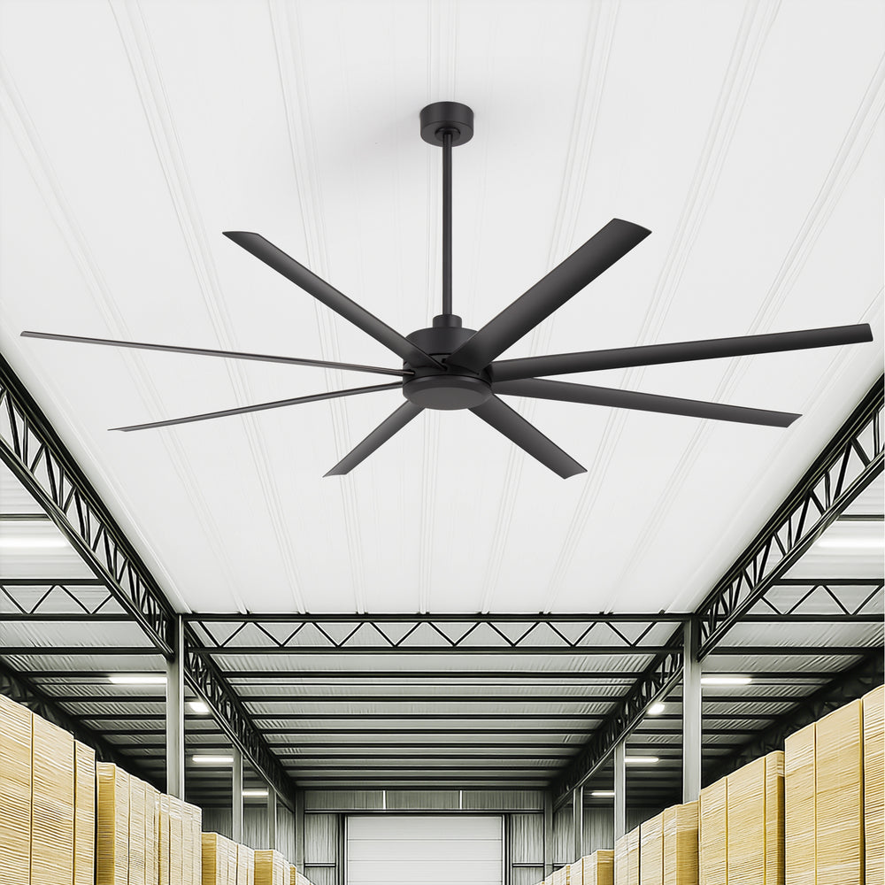 Large 84-inch 8-Blade Black Ceiling Fan with Remote without Light,6",12" and 24" Downrods Included