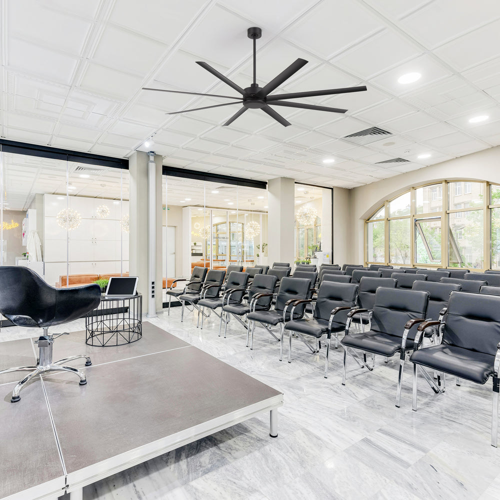 Large 84-inch 8-Blade Black Ceiling Fan with Remote without Light,6",12" and 24" Downrods Included
