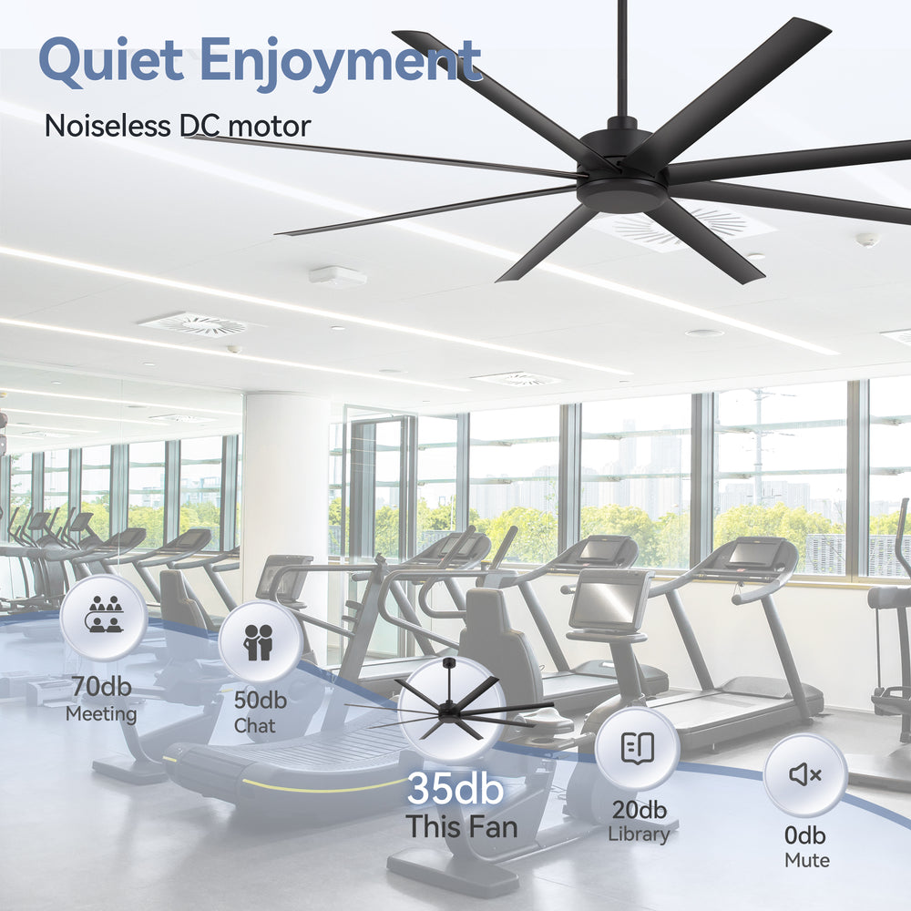Large 84-inch 8-Blade Black Ceiling Fan with Remote without Light,6",12" and 24" Downrods Included