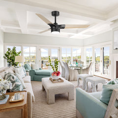 52-inch Matte Black Ceiling Fan with Light, 3 Wood Grain Blades, 22W LED Light, 6-Speed Quiet DC Motor, Remote Control, 3 Color Temps & 6" Downrod Included