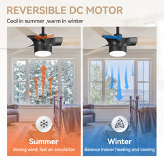 52-inch Matte Black Ceiling Fan with Light, 3 Wood Grain Blades, 22W LED Light, 6-Speed Quiet DC Motor, Remote Control, 3 Color Temps & 6" Downrod Included
