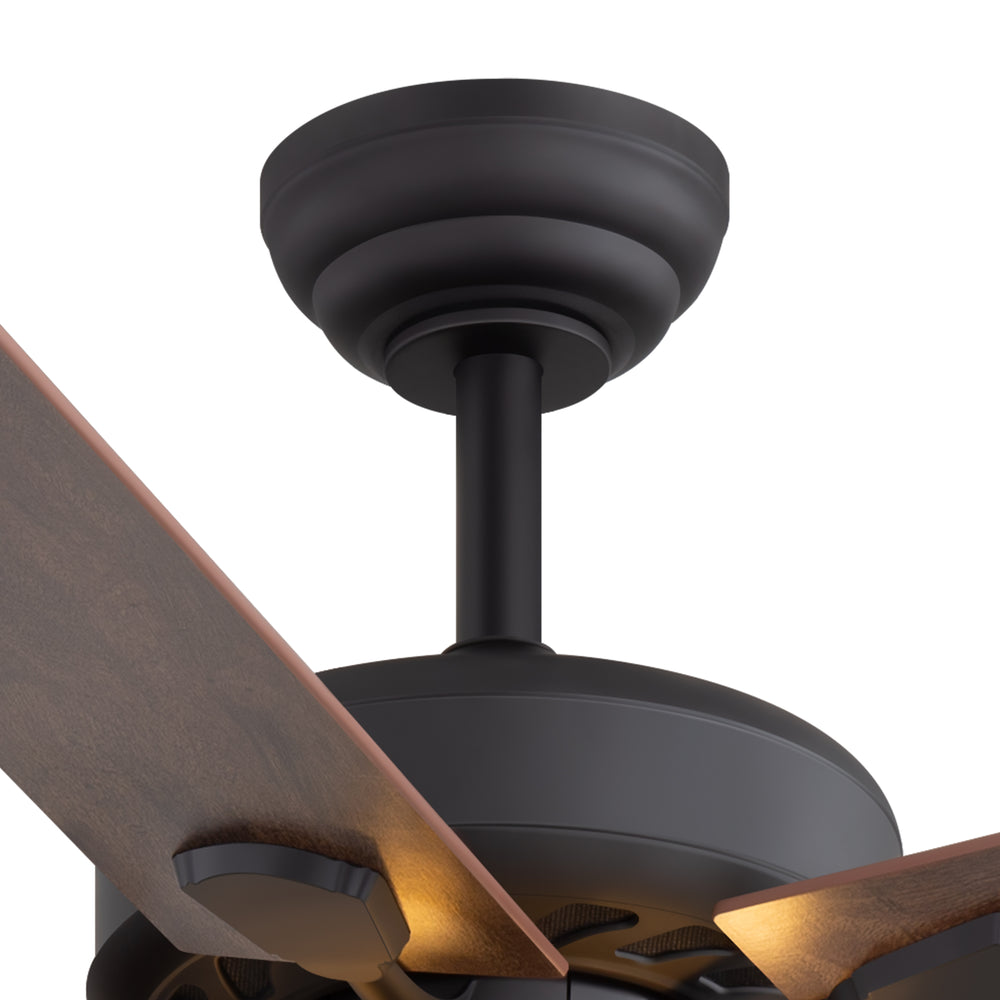52" Farmhouse Industrial Ceiling Fan with Light, 5 Reversible Wood Grain Blades, DC Motor, Remote Control, 6 Speeds, Forward/Reverse, Matte Black Finish, 6“ Downrod, Glass Lampshade,E26 Bulb Base (2 Bulbs Required, Not Included)