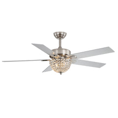 52-inch Chandelier Crystal Ceiling Fan with Light and Remote,5 Reversible Blades and 6" Downrod Included