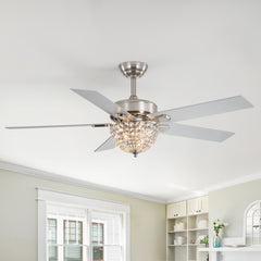 52-inch Chandelier Crystal Ceiling Fan with Light and Remote,5 Reversible Blades and 6" Downrod Included